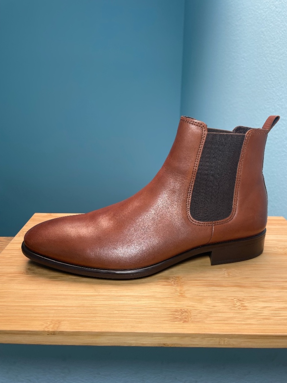 ECCO City Tray Brown Leather Chelsea Boots Mens 47 13 13.5 Pull On Work Shoes